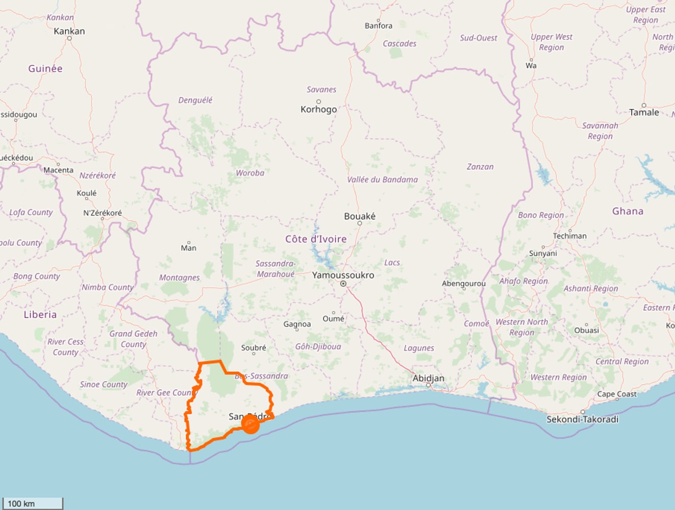 圣佩德罗/大拉乌:慢慢回到阿比让 Route Bild